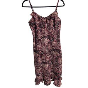 Vintage DBY Size 12 Slip Dress Midi Purple Black Pasiley Floral Fairy Danity